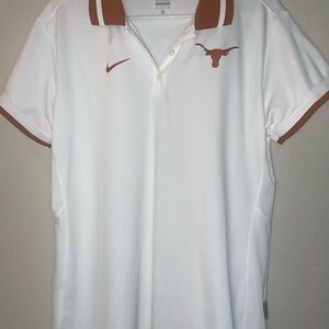 Nike Men's Texas Longhorn White Polo Dri-Fit Shirt with Burnt Orange Accents